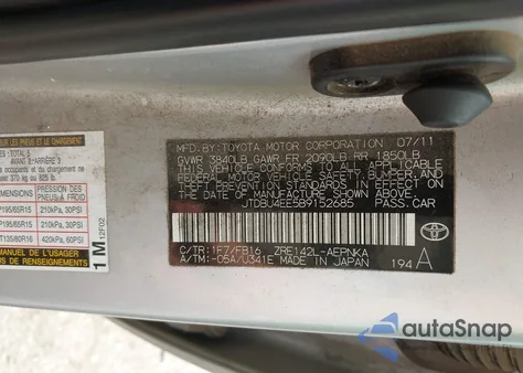 2011 Toyota Corolla Le from USA, damaged, VIN JTDBU4EE5B9152685